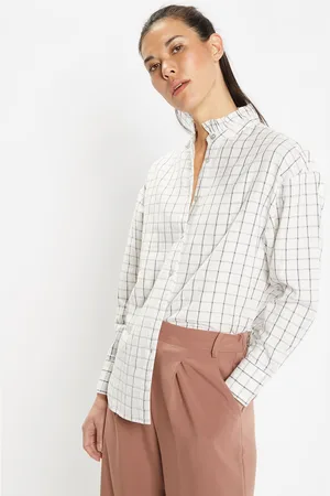 Galeries Lafayette Chemise en Coton bio Calliope à col officier et carreaux écru