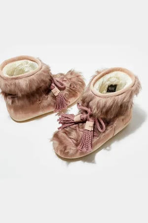 Moon Boot Boots Basses en Velours de Cuir & Fausse Fourrure Side Brinato roses