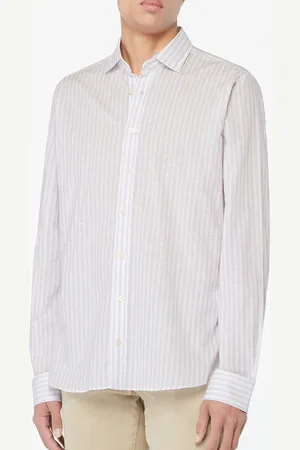 Hackett Chemise en Lin mélangé Regular Fit à rayures bleu clair/rose