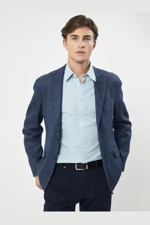 Hackett Veste en Laine & Lin mélangés imprimé pied de poule bleue