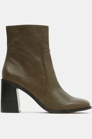 Galeries Lafayette Bottines en Cuir trépointe travaillée - Talon 9 cm
