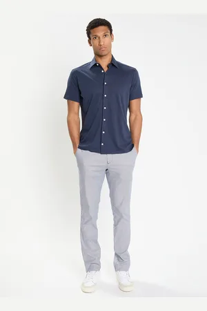Hackett Pantalon en Coton & Lin chino Regular Fit Milleraie bleu/blanc