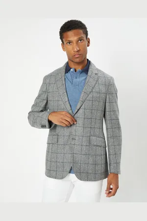 Hackett Veste 100% Laine à carreaux fins gris/bleu