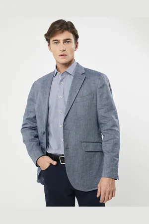 Hackett Veste en Lin mélangé Armur imprimé chevon bleue
