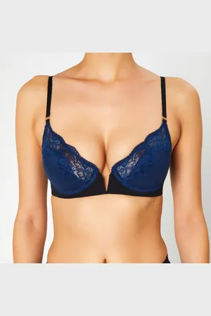 Huit Soutien-gorge Push-Up en Soie mélangée Fleur de Nuit bleu marine/noir
