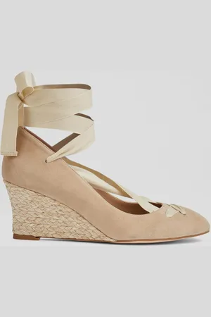 L.K. Bennett Espadrilles compensées en Velours de Cuir Drina beiges - Talon 6.5 cm