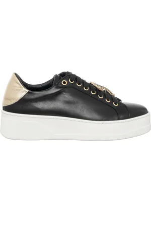 Loretta Pettinari Sneakers en Cuir Ambre noir/doré