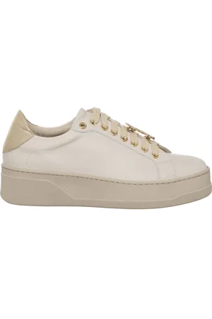 Loretta Pettinari Sneakers en Cuir Ambre beige/doré