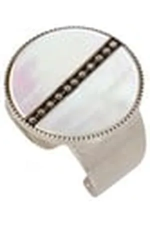 SATELLITE Bague large moderne ajustable nacre et métal - blanc