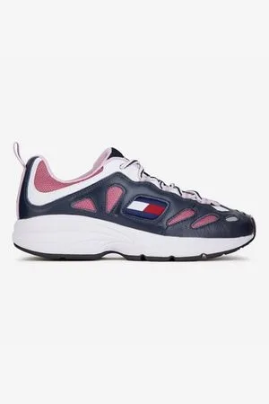 Tommy Hilfiger Baskets basses Heritage Retro bleues et roses Ligne Tommy Jeans