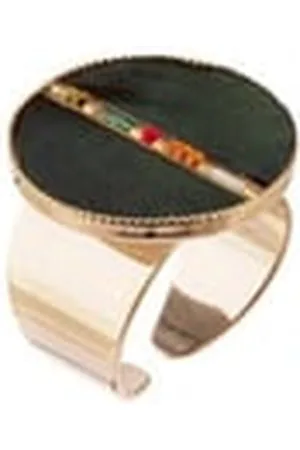 SATELLITE Bague ajustable chic plumes et perles - kaki