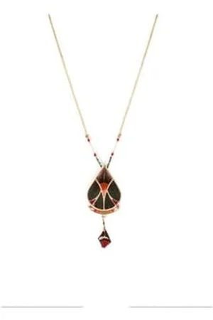 SATELLITE Collier pendentif raffiné plumes et labradorite - kaki