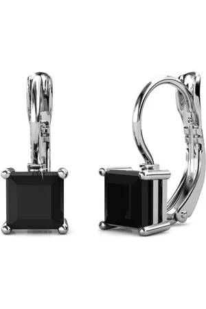 Myc-Paris Boucles d?oreilles Femme Square - DE0007-S-BK Laiton Argent Noir