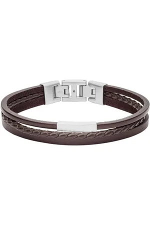 Fossil Bracelet Fossil JF03323040 - VINTAGE CASUAL Fermoir Acier Argenté Cuir Homme