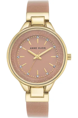 Anne Klein Montre AK-1408LPLP - Cristaux Swarovski Bracelet Résine Boîtier Aluminium Doré Femme