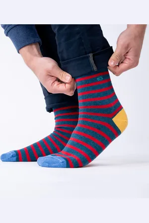 Billybelt Chaussettes en coton peigné A rayures larges - Bleu, rayé