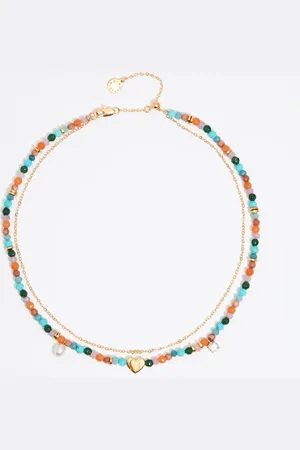 Bimba y Lola Collier pierres multicolores et cœur doré