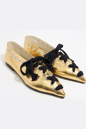 Bimba y Lola Ballerines à lacets cuir dorées