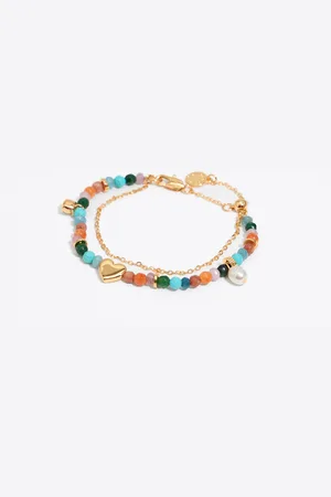 Bimba y Lola Bracelet pierres multicolores et cœur doré