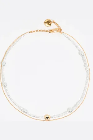 Bimba y Lola Collier logo cœur double chaîne et perle