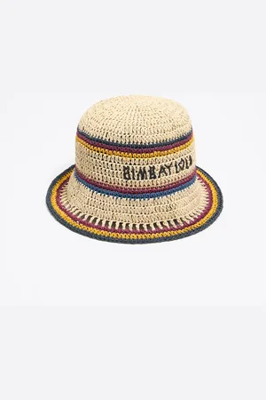 Bimba y Lola Chapeau papier raphia naturel franges couleurs