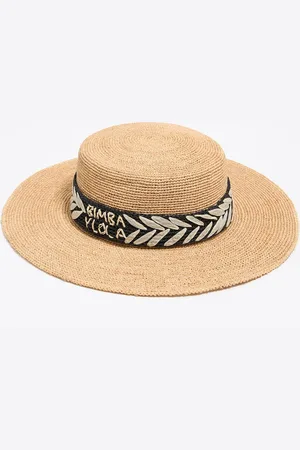 Bimba y Lola Chapeau papier raphia naturel broderies noires