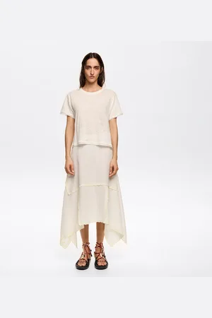 Bimba y Lola Jupe mi-longue irrégulière broderies crème