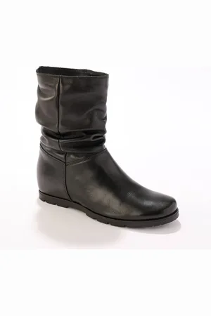 BLANCHEPORTE Bottes Plissées Mi-hautes En Cuir Avec Semelle Compensée Invisible -