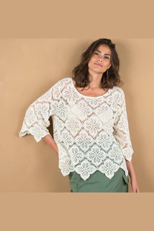 Lora Zellini Top Macramé À Écailles, Manches Pagodes