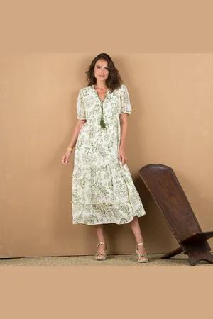 Lora Zellini Robe Longue Volantée Imprimée