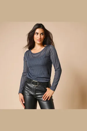 BLANCHEPORTE T-shirt Manches Longues, Résille Fantaisie