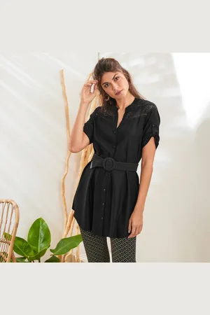 BLANCHEPORTE Tunique Boutonnée Macramé Unie