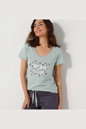 BLANCHEPORTE Tee-shirt Manches Courtes Coton Uni Imprimé Placé "beautiful"