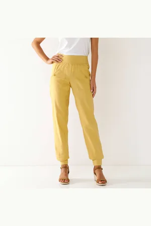 BLANCHEPORTE Pantalon Blousant Taille Élastiquée, Lin Coton