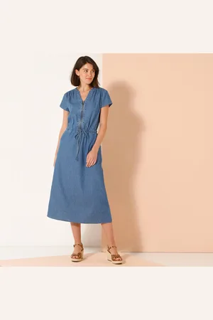 BLANCHEPORTE Robe Longue Col Zippé, Denim Léger