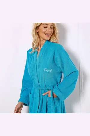 colombine Peignoir Mixte Adulte Uni Coton Éponge Bouclette Col Kimono Personnalisé