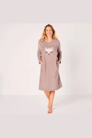 BLANCHEPORTE Chemise De Nuit Longue Motif "renard", Maille Polaire