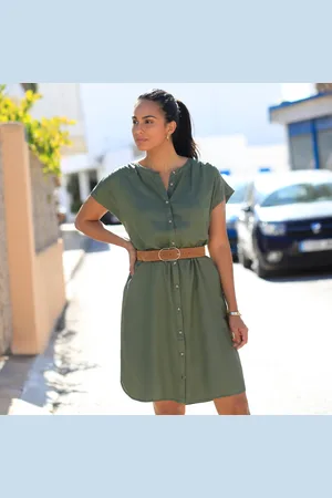 BLANCHEPORTE Robe Courte Boutonnée Unie, Fluide
