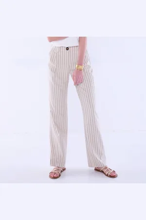 BLANCHEPORTE Pantalon Droit Large, Rayé