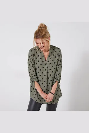 BLANCHEPORTE Blouse Col Tunisien Imprimé Pois, Crêpe