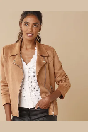 BLANCHEPORTE Blouson Zippé Col Tailleur Pressionné, Suédine