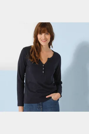BLANCHEPORTE Tee-shirt Col Tunisien Manches Longues, Uni