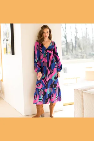 BLANCHEPORTE Robe Longue Fluide Imprimée Col V, Viscose