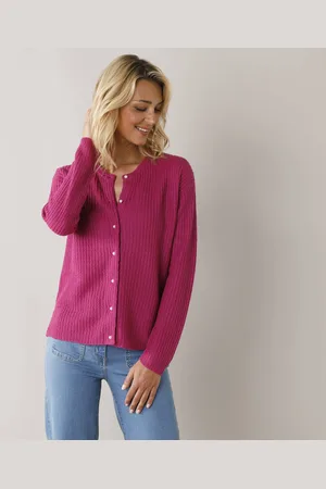 BLANCHEPORTE Cardigan Boutons Perles Fantaisie, Maille Anglaise Toucher Doux