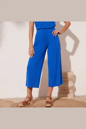 BLANCHEPORTE Pantalon Large 7/8ème, Taille Élastiquée, Maille Unie