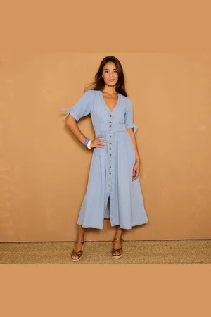 BLANCHEPORTE Robe Longue En Denim, Évasée
