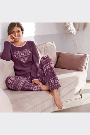 BLANCHEPORTE Pyjama Pantalon Imprimé Coeur, Maille Polaire