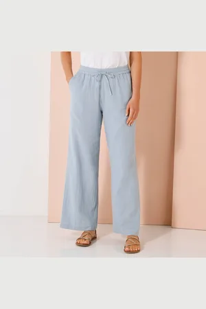 BLANCHEPORTE Pantalon Large Taille Haute, Gaze De Coton