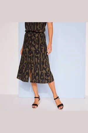 BLANCHEPORTE Jupe Boutonnée Fluide Imprimé Graphique, Viscose