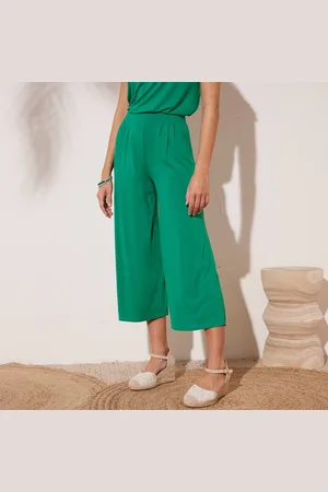 BLANCHEPORTE Pantalon Large 7/8ème, Taille Élastiquée, Maille Unie